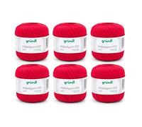 Gründl Wool Crochet Yarn 100 100% Cotton 6 x 100g Balls Needle Size 1.5-2 6 100g / 566m Thin Yarn for Crochet Bright Red