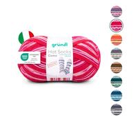 Gründl Wool Hot Socks Como Sock Yarn 4-Ply 1 Ball 100 g / 420 m (75% Virgin Wool (Superwash), 25% Polyamide), Raspberry/Fuchsia/Cherry Red/White