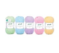 Gründl Wool Lisa Premium Plain 5 x 50 g Mix - Knitting Yarn - Crochet Yarn - 100% Polyacrylic - Super Soft and Easy Care - Baby Green/Blue/Purple/Pink/Yellow