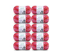 Gründl Wool Perla Colour (Wool-Like Hand Knitting Yarn Made from 100% Polyester, 100 g / 90 m, Needle Size: 8-9, 10 x 100 g), Pink/red/Mother-of-Pearl