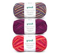 Gründl Wool Sock Wool Trio - Knitting Yarn for 3 Pairs of Socks - Durable and Skin-Friendly - 75% Virgin Wool, 25% Polyamide - 3 Balls 100 g / 420 m - Needle Size 2.5-3 - Red Purple Green