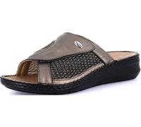 GRÜNLAND Women's DAMI Comfort Slipper with Adjustable Stretch Band, Conforma Sole, Removable Cork and Leather Insole and Hand-Made Stitching, Piombo, 5 UK