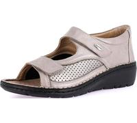 GRÜNLAND Womens Nesi Open Comfort Shoe with Double Adjustable Strap, Conformable Sole, Removable Cork and Leather Wedge Height 4 Cm., Tortora, 4 UK