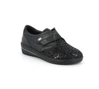 GRÜNLAND Women's NILE Elasticated Comfort Shoe, Removable Re-Soft Cork and Leather Insole, Contoured Sole and 3.5 cm high Wedge, Black, 4.5 UK