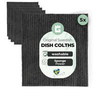 Grünschloss Dish Cloths Dish Cloths Grey Dark (5X) Washable Cleaning Cloths Cotton & Wood Pulp (Made in Sweden) Sponge Cloth Kitchen Extra Absorbent - Kitchen Washcloths Modern & Hygienic