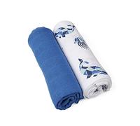 GRÜNSPECHT Organic Muslin Nappies 70 x 70 cm 100% Cotton (Controlled Organic Organic), Burp Cloths, Without Optical Brighteners, Skin-Friendly & Absorbent, Pack of 2, Blue and Sea Animals (690-V2)