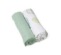 GRÜNSPECHT Organic Muslin Nappies 70 x 70 cm 100% Cotton (kbA) Burp Cloths, Without Optical Brighteners, Skin-Friendly & Absorbent, Pack of 2, Green and Leaves (690-V1)