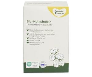 GRÜNSPECHT Organic Muslin Nappies 70 x 70 cm 100% Cotton (Organic Control), Burp Cloths, No Optical Brightener, Skin-Friendly & Absorbent, Pack of 5, White (692-00)