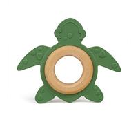 GRÜNSPECHT Organic Natural Rubber Teether with Wooden Ring, Teething Aid & Toy, Massages Gums, BPA Free, Promotes Fine Motor Skills, Turtle, Green (689-00)