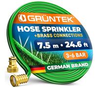 GRÜNTEK Hose Sprinkler 7.5m - Flexible Garden Irrigation with 3 Water Channels | Even Water Distribution | Weather-Resistant with Brass Connector | Ideal for Lawns & Flower Beds