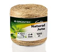 GRÜNTEK Jute Twine 100m - 4mm Thick, 4-Ply | Eco-Friendly Natural Rope for Crafts, Gardening & Decoration | Biodegradable & Durable