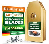 GRÜNTEK TiN-Coated Robotic Lawnmower Blades 18 pcs - Stainless Steel Replacement Blades with Screws | Precision Cut & Long Life | Compatible with Husqvarna Automower, Gardena & Navimow