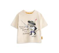 Gruffalo The Highway Rat Kids Beige Graphic Tee | Short Sleeve Crew Neck Top with Pirate Rat Character Print | Give Me Your Pastries Cartoon Illustration Merch