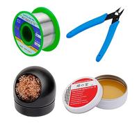 Gruiqrd Solder Flux Paste, Solder Wire Lead Free, Soldering Iron Tip Cleaner, Micro Shear Wire Cutter Pliers, 4 PCS Solder Tool Set, Soldering Iron Assist Accessories DIY Kit