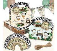GRULLIN 12PCS Jungle Safari Party Favor Gift Boxes With Thank You Tags for Tropical Wild Camp Adventure Animal Goodie Candy Treat Bags for Birthday Baby Shower Decoration Supplies