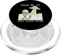 Grumpy Alien Drawing Beam Me Up This Place Sucks PopSockets PopGrip for MagSafe