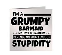 Grumpy Barmaid Birthday Card My Level Of Sarcasm Depends On Your Level Of Stupidity Slogan