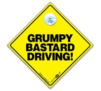 Grumpy Bastard Driving Car Sign, Joke Car Sign, Funny Car Sign For Grumpy People, Elderly Driver Car Sign, Super Bright Yellow and Black 14cm x 14cm