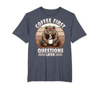 Grumpy Bear with Coffee T-Shirt, Men's Big and Tall, Heather Blue, 3X Tall