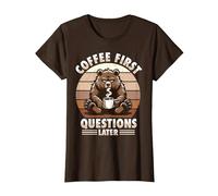 Grumpy Bear with Coffee T-Shirt, Women, Brown, Medium