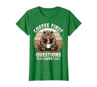 Grumpy Bear with Coffee T-Shirt, Women, Kelly Green, XX-Large