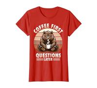 Grumpy Bear with Coffee T-Shirt, Women, Red, Small