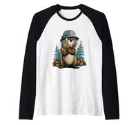 Grumpy Beaver with US Headwear Costume Raglan Baseball Tee