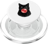 Grumpy Black Cat Blowing Red Bubble Gum Design PopSockets PopGrip for MagSafe