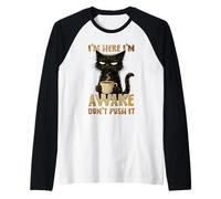 Grumpy Black Cat Coffee I m Awake Dont Push Its Mood Morning Raglan Baseball Tee