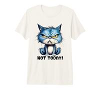 Grumpy Blue Cat Scowl Funny Feline Cartoon Illustration Premium T-Shirt