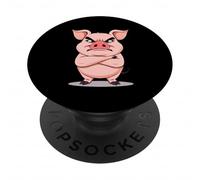 Grumpy Cartoon Pig Illustration Animal Art PopSockets Adhesive PopGrip