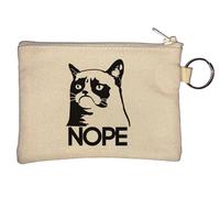 Grumpy Cat Angry Nope Key Chain Coin Purse Beige