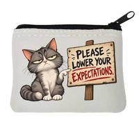Grumpy Cat Holding Warning Sign Neoprene Coin Purse Pouch 10x11cm White