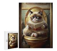 Grumpy Cat Reading Book-3 Decorative Wooden Puzzle, 500 PCS - New Year Party Activity; for Couples, Friends And Family