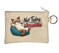 Grumpy Cat Refusing Daily Responsibilities Key Chain Coin Purse Beige