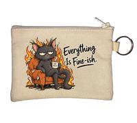 Grumpy Cat Sitting in Burning Chair Key Chain Coin Purse Beige