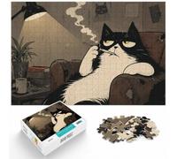 Grumpy Cat Smoking Cigarette Illustration, Classic Jigsaw Puzzle, 1000 Pieces, 1000pcs (75x50cm)