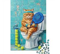 Grumpy Cat Tennis Player on Toilet, Adult 1000 Piece Jigsaw, 70x50cm/1000pcs