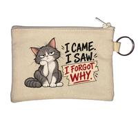 Grumpy Cat with Funny Forgetful Message Key Chain Coin Purse Beige