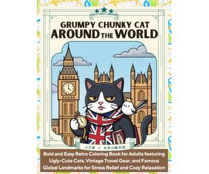 Grumpy Chonky Cats: Around the World: Bold and Easy Retro Coloring Book for Adults featuring Ugly-Cute Cats, Vintage Travel Gear, and Famous Global Landmarks for Stress Relief and Cozy Relaxation