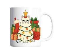 Grumpy Christmas Cat Mug - Funny Cat Lover Coffee Cup - Cute Festive Novelty Christmas Tree Gift for Men, Women, Friends, Stocking Fillers, Secret Santa Present