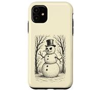 Grumpy Cute Snowman in Top Hat Winter Forest Illustration Case for iPhone 11