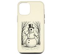 Grumpy Cute Snowman in Top Hat Winter Forest Illustration Case for iPhone 12/12 Pro