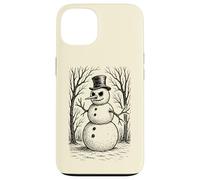 Grumpy Cute Snowman in Top Hat Winter Forest Illustration Case for iPhone 13