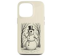 Grumpy Cute Snowman in Top Hat Winter Forest Illustration Case for iPhone 13 Pro