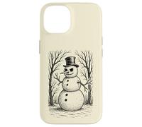 Grumpy Cute Snowman in Top Hat Winter Forest Illustration Case for iPhone 14
