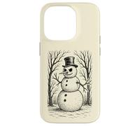 Grumpy Cute Snowman in Top Hat Winter Forest Illustration Case for iPhone 14 Pro