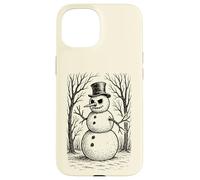Grumpy Cute Snowman in Top Hat Winter Forest Illustration Case for iPhone 15