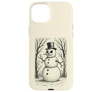 Grumpy Cute Snowman in Top Hat Winter Forest Illustration Case for iPhone 15 Plus