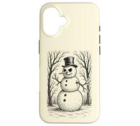 Grumpy Cute Snowman in Top Hat Winter Forest Illustration Case for iPhone 16